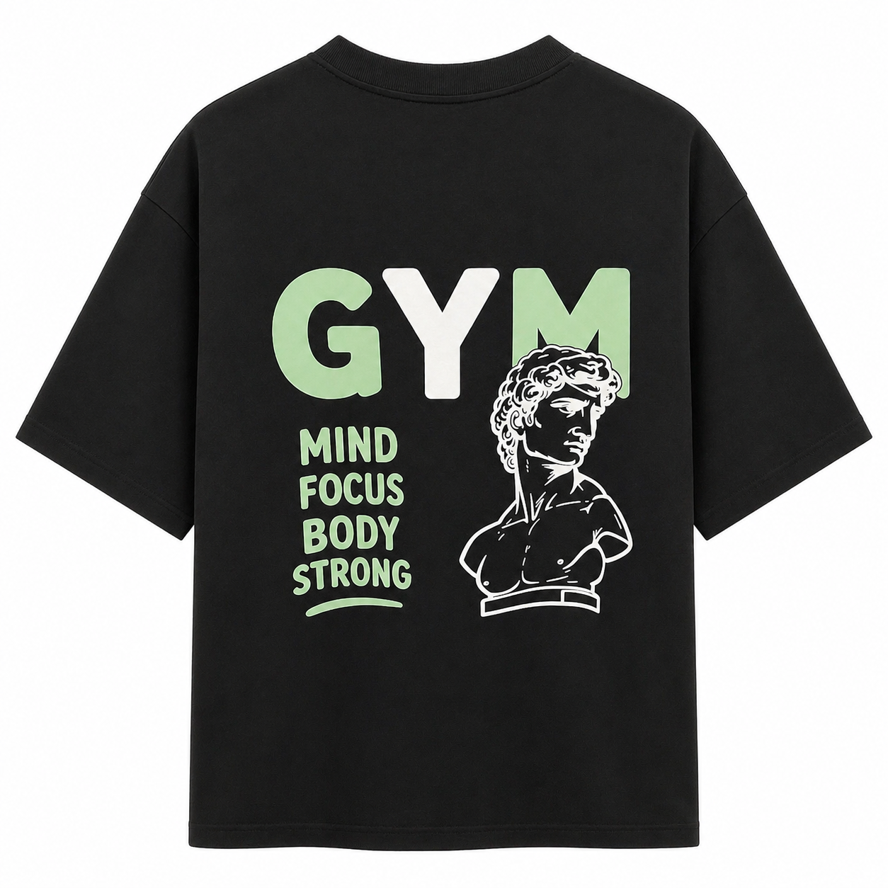 Mind Focus Body Strong – Boxy Unisex T-Shirt in Größe M / Schwarz