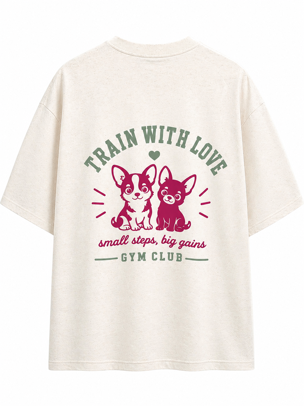 Train with love - Boxy Unisex T-Shirt in Größe S / Creme meliert