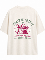 Train with love - Boxy Unisex T-Shirt in Größe S / Creme meliert