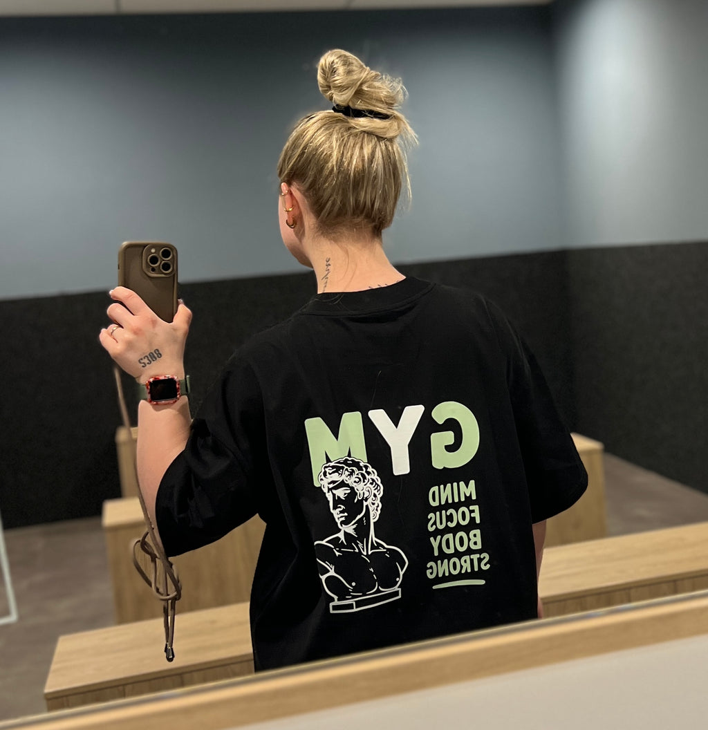 Mind Focus Body Strong – Boxy Unisex T-Shirt in Größe M / Schwarz